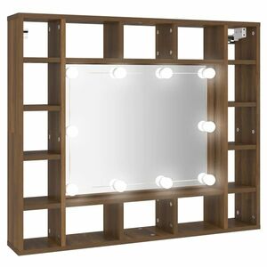 vidaXL barna tölgy színű tükrös szekrény LED-ekkel 91 x 15 x 76, 5 cm kép