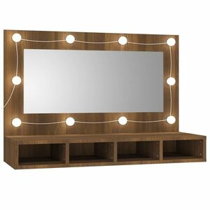 vidaXL barna tölgy színű tükrös szekrény LED-ekkel 90 x 31, 5 x 62 cm kép