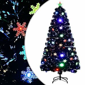 vidaXL fekete száloptikás karácsonyfa LED-es hópelyhekkel 120 cm kép