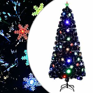 vidaXL fekete száloptikás karácsonyfa LED-es hópelyhekkel 180 cm kép