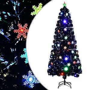 vidaXL fekete száloptikás karácsonyfa LED-es hópelyhekkel 210 cm kép