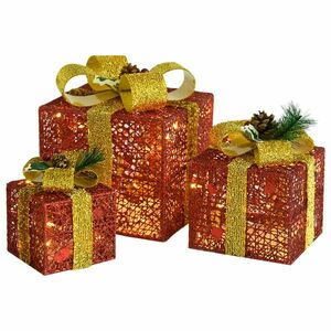 vidaXL 3 darab piros kül- és beltéri dekoratív karácsonyi ajándékdoboz kép