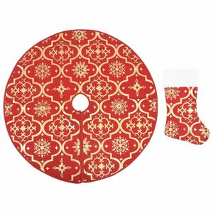 vidaXL fényűző piros szövet karácsonyfatalp-takaró zoknival 122 cm kép