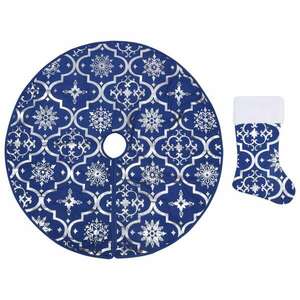 vidaXL fényűző kék szövet karácsonyfatalp-takaró zoknival 90 cm kép