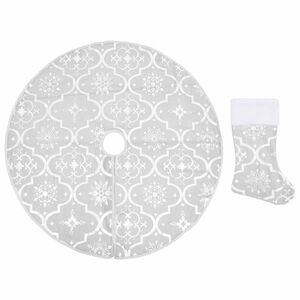 vidaXL fényűző fehér szövet karácsonyfatalp-takaró zoknival 150 cm kép