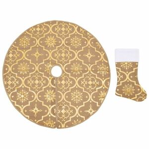 vidaXL fényűző sárga szövet karácsonyfatalp-takaró zoknival 90 cm kép