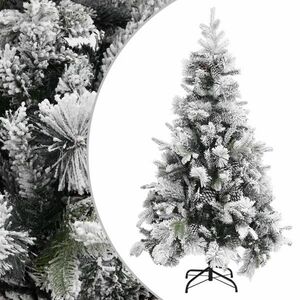 vidaXL PVC/PE karácsonyfa pelyhes hóval és tobozokkal 195 cm kép