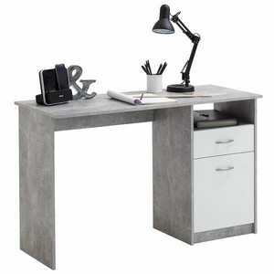 FMD betonszürke és fehér egyfiókos íróasztal 123 x 50 x 76, 5 cm kép