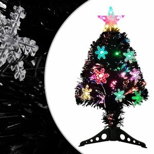 vidaXL fekete száloptikás karácsonyfa LED-es hópelyhekkel 64 cm kép