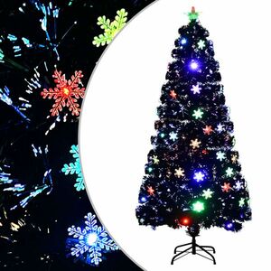 vidaXL fekete száloptikás karácsonyfa LED-es hópelyhekkel 150 cm kép