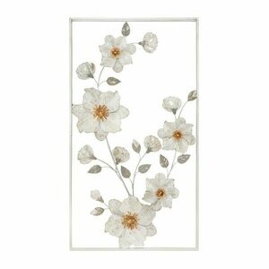 Aranyozott virágos fém fali dekoráció, fehér keretben, törtfehér - PRINTEMPS - Butopêa kép