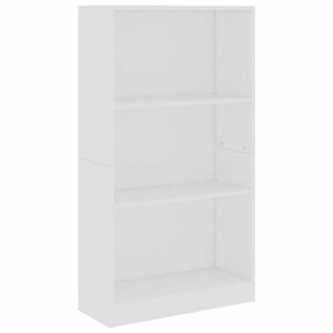 vidaXL 3 szintes fehér szerelt fa könyvszekrény 60 x 24 x 109 cm kép