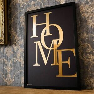 Falikép, arany szöveg és fekete képkeret fából - Az otthonról kép