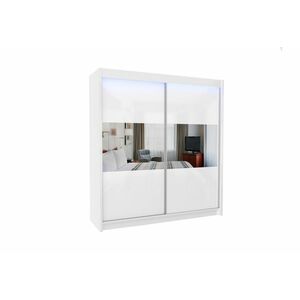 ROXANA tolóajtós ruhásszekrény tükörrel, fehér, 200x216x61 kép