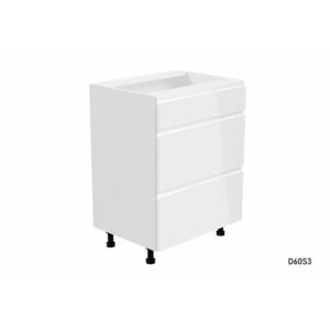 YARD D60S3 alsó, széles, fiókos konyhaszekrény, 60x82x47, fehér/szürke magasfényű kép