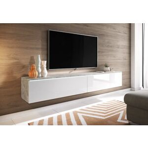 MENDES D 180 TV asztal, 180x30x32, beton/fehér fényes kép