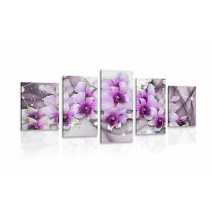 5 részes kép lila virágok absztrak háttérrel kép
