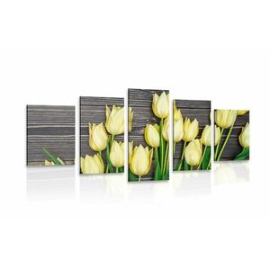 5 részes kép csodálatos sárga tulipánok fa felületen kép