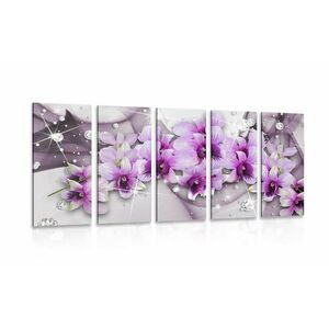 5-részes kép lila virágok absztrakt háttéren kép