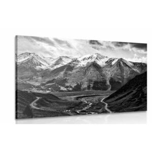 Kép gyönyörű kilátás hegyek közelében fekete fehérben kép