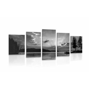 5 részes kép hegyi tó fekete fehérben kép