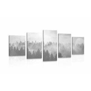 5 részes kép köd az erdő fölött fekete fehérben kép