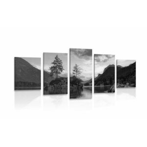 5 részes kép táj a tó mellet fekete fehérben kép