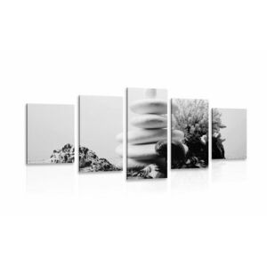 5 részes kép Zen kövek és kagylók fekete fehérben kép