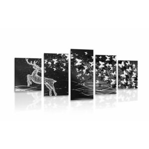 5 részes kép szarvas lepkékkel fekete fehérben kép