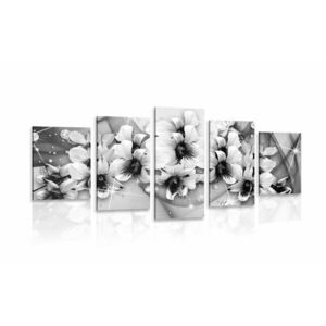 5 részes kép virágok absztrak háttérrel fekete fehérben kép