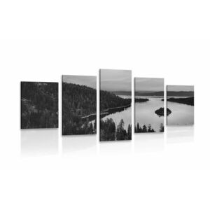 5 részes kép tó naplmenténél fekete fehérben kép