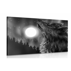 Kép farkas hold fekete fehérben kép