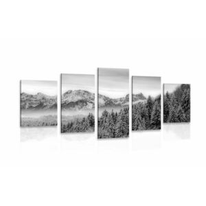 5 részes kép havas hegyek fekete fehérben kép