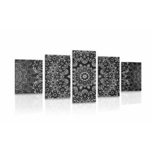 5 részes kép Mandala absztrakt mintával fekete fehérben kép