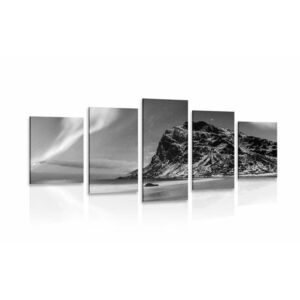 5 részes kép kép aurora borealis Norvégiában fekete fehérben kép