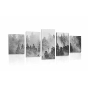 5 részes kép hegyek ködben fekete fehérben kép