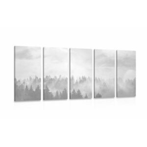 5-részes kép erdő ködben fekete fehérben kép