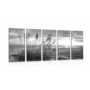 5-részes kép naplemente tengerparton fekete fehérben kép