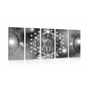 5-részes kép varázslatos Mandala fekete fehérben kép
