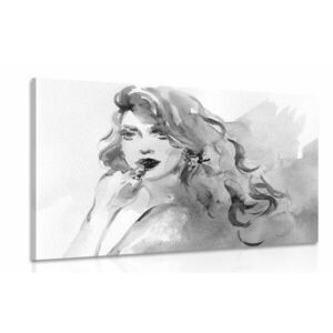Kép akvarell női portré fekete fehérben kép