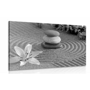 Kép Zen kövek homokban fekete fehérben kép