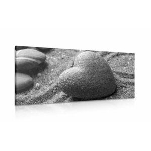 Kép szív alakú Zen kő fekete fehérben kép