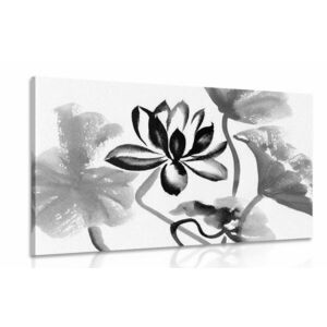 Kép akvarell lótusz virág fekete fehérben kép
