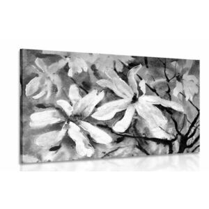 Kép virágzó akvarell fa fekete fehérben kép