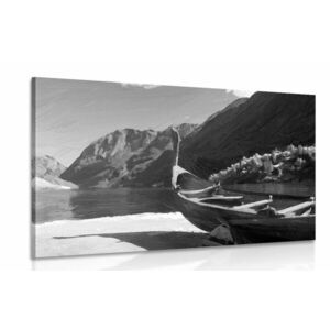 Kép viking hajó fekete fehérben kép