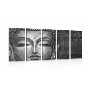 5-részes kép Buddha arc fekete fehérben kép