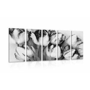 5-részes kép tavaszi tulipánok fekete fehérben kép