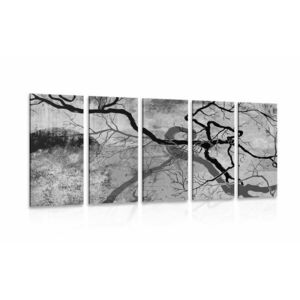 5-részes kép szürreális fák fekete fehérben kép
