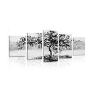 5-részes kép keleti cseresznyefa fekete fehérben kép
