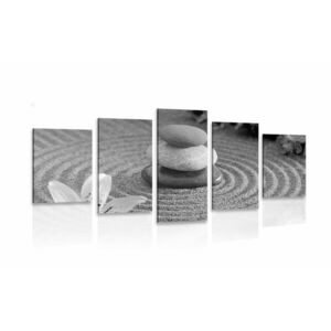5-részes kép Zen kövek homokban fekete fehérben kép